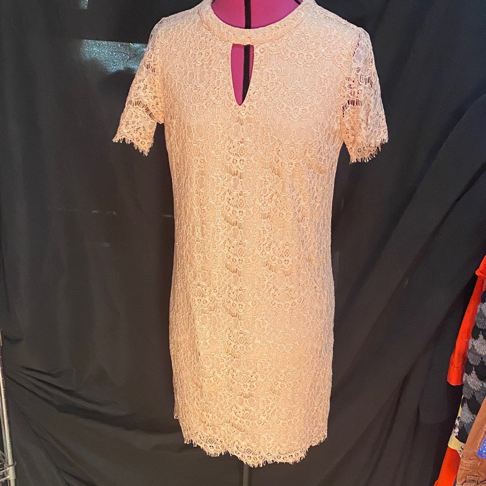 EUC Sophia + Zeke lined pink Lace Mini Dress 10